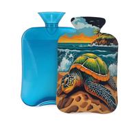 Bouillotte avec housse de 2 L, style manga tortue de plage pour adultes, chauffe-douleur, pour adultes
