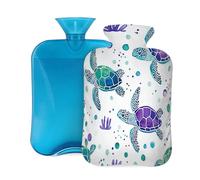 Bouillotte avec housse de 2 L - Tortue aquarelle violette et verte - Pour adultes - Pour soulager la douleur