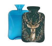 Bouillotte avec housse de 2 L - Vert - Style rétro - Motif élan de Noël - Pour adultes - Pour soulager la douleur
