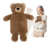 Bouillotte avec housse douce - Bouillotte en peluche moelleuse de 1 l - Bouillotte avec chauffe-mains - Pour homme et femme