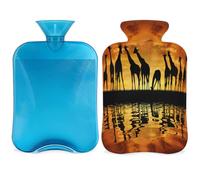 Bouillotte avec housse en forme de girafe africaine, sac d'eau chaude de 2 L pour soulager la douleur, cou doux et épaule, chauffe-mains et pieds, compresse chaude et froide pour adultes et enfants