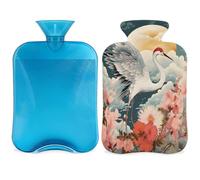 Bouillotte avec housse en forme de grue et oiseau japonais - 2 l - Pour soulager la douleur - Doux au cou et aux épaules - Chauffe-mains et pieds - Compresse chaude et froide - Pour adultes et enfants