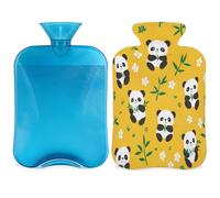 Bouillotte avec housse en forme de panda jaune, 2 L, pour soulager la douleur, le cou et les épaules, chauffe-mains et pieds
