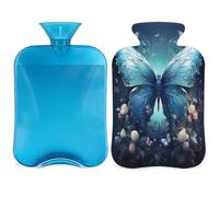 Bouillotte avec housse en forme de papillon bleu - 2 L - Pour soulager la douleur, cou doux et épaules - Chauffe-mains et pieds - Compresse chaude et froide - Pour adultes et enfants