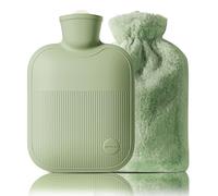 Bouillotte avec housse en peluche, 2 L, 1 L, 0,5 L, en PVC pour douleurs au cou, aux épaules et aux mains et aux pieds, crampes menstruelles, compression chaude et thérapie par le froid (vert, 1 000