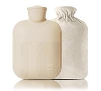Bouillotte avec housse en peluche, 2 L, 1 L, 0,5 L en PVC pour douleurs au cou, aux épaules et aux mains et aux pieds, crampes menstruelles, compression chaude et thérapie par le froid (Beige-1, 2000