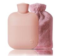Bouillotte avec housse en peluche, 2 L, 1 L, 0,5 L, en PVC pour les douleurs au cou, aux épaules et aux mains et aux pieds, crampes menstruelles, compression chaude et thérapie par le froid (rose, 1