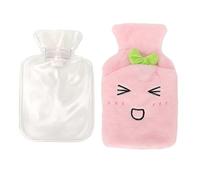 Bouillotte avec housse en peluche, antidéflagrante, anti-éclaboussures, large rebord transparent, design transparent pour douleurs musculaires, crampes de stress, soulagement de (Rose)