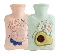 Bouillotte Avec Housse En Peluche Bouillottes Avec Couvercle 2 Ensembles 500 Ml Sac D'eau Chaude Thermique étanche Respirant Doux Mignon Dessin Animé Mini Bouillotte