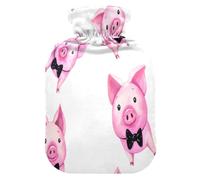 Bouillotte avec housse en polaire douce pour soulager la douleur au cou et aux épaules - Motif cochons portant des nœuds papillon - S