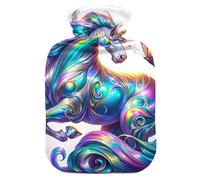 Bouillotte avec housse en velours doux imprimé licorne colorée pour soulager la douleur, taille S