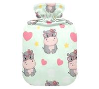 Bouillotte avec housse en velours doux Motif hippopotames et fleurs Taille S