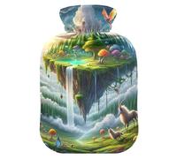 Bouillotte avec housse en velours doux pour compresse chaude et froide - Motif champignons colorés et animaux - Taille M