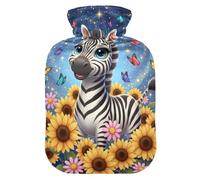 Bouillotte avec housse en velours doux pour compresse chaude et froide - Motif zébré - Bleu marine - Taille M