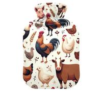 Bouillotte avec housse en velours doux pour soulager la douleur - Motif animal de la ferme - Cochon coq - Vache - Taille S