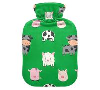 Bouillotte avec housse en velours doux pour soulager la douleur - Motif animaux de la ferme - Vert