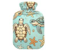 Bouillotte avec housse en velours pour compresse chaude et froide Motif tortues florales Bleu Taille M
