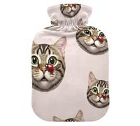 Bouillotte avec housse en velours pour compresse chaude et froide - Motif visages de chat mignon