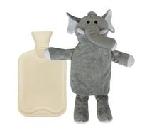 Bouillotte avec housse, grande bouillotte de 1 litre, chauffe-mains pour enfants, bouillotte de lit pour enfants, sac à eau chaude, bouteille isotherme en caoutchouc souple (éléphant)