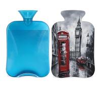 Bouillotte avec housse motif bus londonien, Big Ben britannique, 2 L, pour soulager la douleur, le cou et les épaules, chauffe-mains et pieds