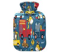 Bouillotte avec housse Motif Cars Funny Animals Elephant Girafe 2 L Transparent Sac d'eau chaude froide Compresse idéale pour soulager les crampes du dos et des épaules