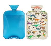 Bouillotte avec housse motif dinosaures alphabets, sac d'eau chaude de 2 L pour soulager la douleur, cou doux et épaules, chauffe-mains et pieds, compresse chaude et froide pour adultes et enfants