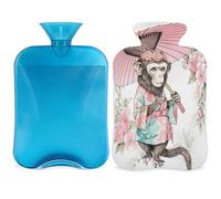Bouillotte avec housse - Motif singe japonais - 2 l - Pour soulager la douleur, le cou et les épaules - Chauffe-mains et pieds