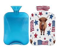Bouillotte avec housse motif vache drapeau américain - 4 juillet - 2 l - Pour soulager la douleur, le cou et les épaules - Chauffe-mains et pieds