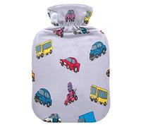 Bouillotte avec housse pour voiture, coffre de voiture, motif bus, 1 l, compresse chaude et froide, idéale pour soulager les crampes, le dos, les épaules, les enfants, les hommes, les femmes, les