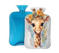 Bouillotte avec housse souple, belle girafe avec fleurs, imprimé dessin animé, 2 litres, pour soulager la douleur, chauffe-mains et pieds