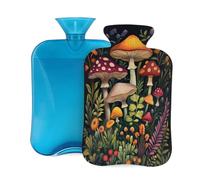 Bouillotte avec housse souple, champignon, fée, fleurs, plantes, 2 litres, pour soulager la douleur, chauffe-mains et pieds