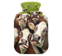 Bouillotte avec housse souple - Chauffe-mains et pieds - Cadeau d'hiver amusant - Motif vache - Pour crampes menstruelles - Soulagement de la douleur - Taille S