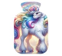 Bouillotte avec housse souple - Chauffe-mains et pieds - Cadeau d'hiver - Licorne mignonne et arc-en-ciel - Pour crampes menstruelles - Soulagement de la douleur - Taille M