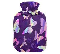 Bouillotte avec housse souple - Chauffe-mains et pieds - Cadeau d'hiver - Motif papillons - Violet - Pour soulager la douleur - Taille S