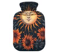 Bouillotte avec housse souple - Chauffe-mains et pieds - Cadeau d'hiver - Soleil et lune - Tournesols - Pour compresse chaude et froide - Taille S