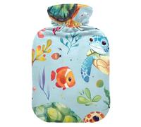 Bouillotte avec housse souple - Chauffe-mains et pieds - Motif tortue de dessin animé - Bleu - Pour compresse chaude et froide - Taille M
