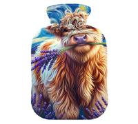 Bouillotte avec housse souple - Chauffe-mains et pieds - Motif vache des Highlands - Nuit étoilée - Pour soulager la douleur - Taille M