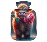 Bouillotte avec housse souple - Chauffe-mains et pieds - Motif vache des Highlands - Pour soulager les douleurs au cou et aux épaules - Taille M