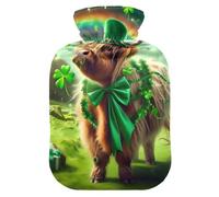 Bouillotte avec housse souple - Chauffe-mains et pieds - Pour la Saint-Patrick - Vache des Highlands - Vert - Pour soulager la douleur - Taille M