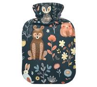 Bouillotte avec housse souple - Chauffe-pieds - Avec housse souple - Motif chouette et ours - Bleu - Pour compresse chaude et froide - Taille M