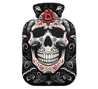 Bouillotte avec housse souple - Chauffe-pieds avec housse souple - Motif crâne blanc foncé - Pour soulager la douleur - Taille M