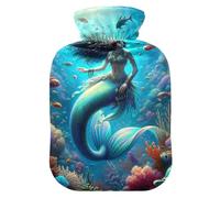 Bouillotte avec housse souple - Chauffe-pieds - Avec housse souple - Sirène - Poisson - Bleu mer - Pour compresse chaude et froide - Taille M
