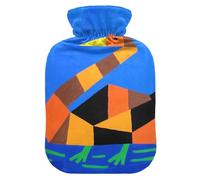 Bouillotte avec housse souple et motif géométrique pour soulager les douleurs au cou et aux épaules - Bleu canard - 2 l