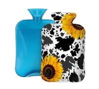 Bouillotte avec housse souple, imprimé tournesols peau de vache 2 L pour soulager la douleur, les crampes, les mains et les pieds, menstruelles