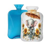 Bouillotte avec housse souple, joli petit éléphant sous le parapluie 2 litres pour soulager la douleur, chauffe-mains et pieds
