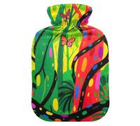 Bouillotte avec housse souple Motif arbres et papillons Rouge/vert 2 l