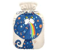 Bouillotte avec housse souple, motif chat vomi arc-en-ciel - 1 l - pour les muscles endoloris
