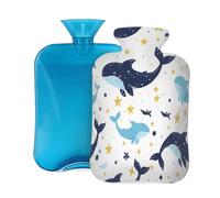 Bouillotte avec housse souple, motif dauphin, baleine, créatures océaniques, 2 litres, pour soulager la douleur, chauffe-mains et pieds