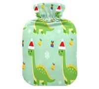Bouillotte avec housse souple motif dinosaure de Noël - 2 L - Pour soulager les douleurs au cou et aux épaules - Pour soulager les douleurs au cou et aux épaules - Vert