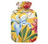 Bouillotte avec housse souple Motif fleurs de lys Jaune 1 l
